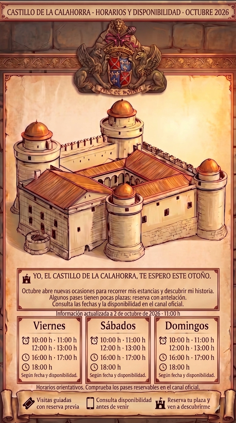 Cartel de horarios de las visitas guiadas al Castillo de La Calahorra